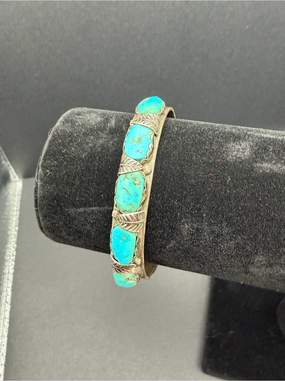 Vintage A. Penketewa Zuni Sterling Silver Turquoise Row Cuff Bracelet